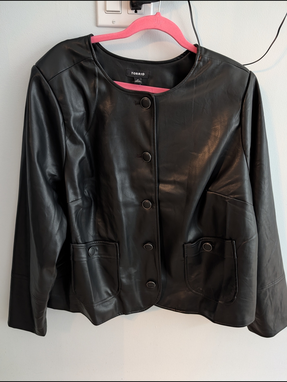 torrid Black Faux Leather Button-Front Jacket
